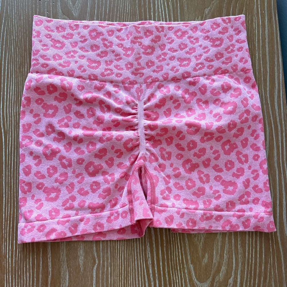 Coral Leopard Print High-Waist Bike Shorts